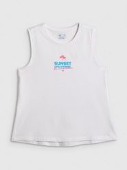 4F Top regular z nadrukiem damski - biały XS. Białe topy 4f, xs, bez wzorów, z bawełny, klasyczne, bez kołnierzyka, bez ramiączek. Za 49.99 zł.