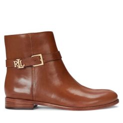 Botki LAUREN RALPH LAUREN. Brązowe botki Lauren Ralph Lauren, bez wzorów, bez obcasa, na płaskiej podeszwie, bez zapięcia. Za 549.99 zł.