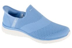 Buty sportowe Sneakersy damskie, Slip-ins: Virtue - Sleek. Białe buty treningowe Skechers, bez wzorów, z materiału, przed kostkę, bez zapięcia, trekkingowe. Za 299.99 zł.