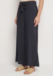 Granatowe Wiskozowe Spodnie o Szerokim Kroju Ozdobione Sznurkiem Natamia. Niebieskie jeansy Born2be, l, bez wzorów, z jeansu, eleganckie. Za 69.99 zł.