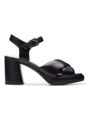 Clarks Skórzane sandały "Ritzy 75 Rae" w kolorze czarnym na obcasie rozmiar: 38. Czarne sandały Clarks, bez wzorów, z otwartym noskiem, bez obcasa, na koturnie, bez zapięcia. Za 226.10 zł.