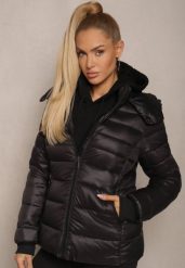 Czarna Metaliczna Kurtka z Klasycznym Pikowaniem i Odpinanym Kapturem Dairia. Czarne kurtki Renee, na zimę, l, bez wzorów, z jeansu, eleganckie. W wyprzedaży za 127.49 zł.