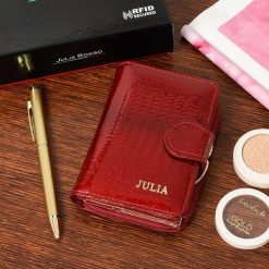 Czerwony Julia Rosso damski portfel skórzany pionowy RFID F59. Czerwone portfele bez wzorów. Za 89.99 zł.