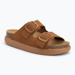 Klapki damskie Scholl Noelle Chunky Suede. Brązowe klapki Scholl, bez wzorów, z materiału, sportowe, bez obcasa, bez zapięcia. Za 279.99 zł.