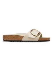 Birkenstock Skórzane klapki "Madird Big Buckle" w kolorze kremowym rozmiar: 36. Brązowe klapki Birkenstock, bez wzorów, klasyczne, z otwartym noskiem, bez obcasa, bez zapięcia. Za 524.62 zł.