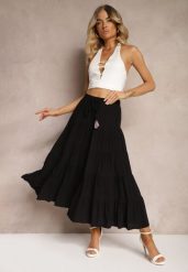 Czarna Wiskozowa Spódnica High Waist o Rozkloszowanym Kroju z Wiązaniem i Gumką w Talii Leceviana. Czarne spódnice Renee, na spacer, m, z aplikacjami, z wiskozy, eleganckie, maxi, dopasowane. W wyprzedaży za 50.99 zł.