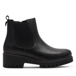 Botki Go Soft. Czarne botki GO SOFT, bez wzorów, bez obcasa, na płaskiej podeszwie, bez zapięcia. Za 159.99 zł.