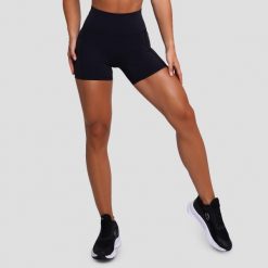Szorty damskie fitness slim z wysoką talią czarne FIT. Czarne szorty sportowe GYMBEAM, bez wzorów, z elastanu, z podwyższonym stanem, do biegania. Za 85.90 zł.