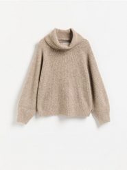 Sweter z dodatkiem wełny - brązowy. Brązowe swetry Reserved, l, bez wzorów, z dzianiny, bez ramiączek. Za 149.99 zł.