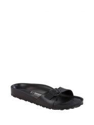 Birkenstock Klapki w kolorze czarnym rozmiar: 37. Czarne klapki Birkenstock, bez wzorów, klasyczne, z otwartym noskiem, bez obcasa, bez zapięcia. Za 182.72 zł.