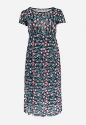 Czarno-Niebieska Rozkloszowana Sukienka z Gumką w Talii we Wzór Pawich Oczek Duilla. Czarne sukienki Born2be, plus size, bez wzorów, bez kołnierzyka, plus size, bez ramiączek, midi, rozkloszowane. W wyprzedaży za 38.49 zł.