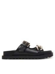 Guess Klapki FLJFT5 ELE03 Czarny. Czarne klapki Guess, z aplikacjami, ze skóry, bez obcasa, bez zapięcia. Za 479.99 zł.