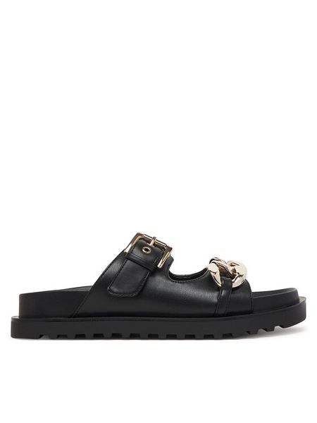 Guess Klapki FLJFT5 ELE03 Czarny. Czarne klapki Guess, z aplikacjami, ze skóry, bez obcasa, bez zapięcia. Za 344.99 zł.