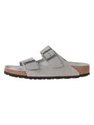 Birkenstock Skórzane klapki w kolorze szarym rozmiar: 36. Szare klapki Birkenstock, bez wzorów, klasyczne, z otwartym noskiem, bez obcasa, bez zapięcia. Za 339.95 zł.