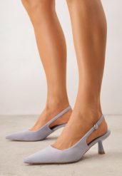 Niebieskie Czółenka z Imitacji Zamszu na Kaczuszce z Odkrytą Piętą Raeneh. Niebieskie czółenka Born2be, bez wzorów, z jeansu, biznesowe, ze szpiczastym noskiem, bez obcasa, na szpilce, bez zapięcia. Za 109.99 zł.