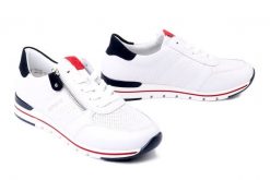 RIEKER REMONTE R6705-82 white combination, półbuty damskie. Białe półbuty wsuwane Rieker Remonte, bez wzorów, ze skóry, bez obcasa. Za 429.90 zł.