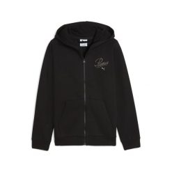 Młodzieżowa rozpinana bluza z kapturem Essentials Script PUMA. Czarna bluzy Puma, na jesień, m, bez wzorów, z dzianiny, eleganckie, bez ramiączek, z kapturem. Za 153.99 zł.