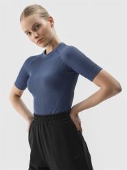 4F T-shirt slim bezszwowy gładki damski - granatowy XS/S. Niebieskie t-shirty 4f, s, bez wzorów, z dzianiny, sportowe, bez kołnierzyka, bez ramiączek. Za 29.99 zł.