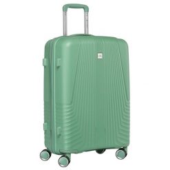 Zielona walizka podróżna w średnim rozmiarze z teleskopowym uchwytem i kółkami obrotowymi Peterson PTN PP-09-W. Zielone walizki Peterson, średnie. Za 180.99 zł.