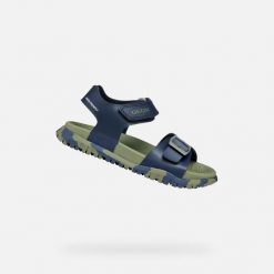 Sandały GEOX SANDAL FUSBETTO BO Zielony. Niebieskie sandały Geox, bez wzorów, bez obcasa, bez zapięcia. Za 172.99 zł.