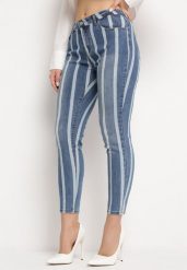Niebieskie Jeansy z Dopasowanymi Nogawkami w Paski Oleriana. Niebieskie jeansy Born2be, m, bez wzorów, z jeansu. Za 89.99 zł.
