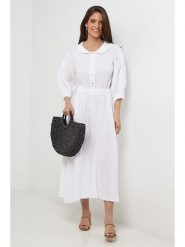 Rodier Lin Lniana sukienka w kolorze białym rozmiar: L/XL. Białe sukienki Rodier Lin, l, bez wzorów, ze lnu, bez kołnierzyka, bez ramiączek, maxi. Za 250.94 zł.