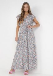 Niebieska Sukienka Kallare. Niebieskie sukienki Born2be, m, bez wzorów, z materiału, bez kołnierzyka, bez ramiączek, maxi. Za 139.99 zł.