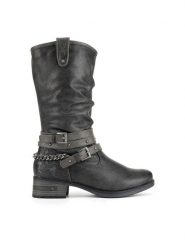 Mustang Kozaki 1229-605 Szary. Szare kozaki Mustang, bez wzorów, z materiału, bez obcasa, na słupku, bez zapięcia. Za 419.99 zł.