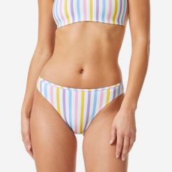 Dół kostiumu kąpielowego surfingowego damski Decathlon Nina Belza. Białe bikini Decathlon, bez wzorów, z elastanu, klasyczne. Za 39.99 zł.