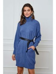 Joséfine Sukienka dzianinowa "Halof" w kolorze niebieskim rozmiar: L. Niebieskie sukienki Joséfine, l, bez wzorów, z dzianiny, bez kołnierzyka, bez ramiączek, mini. Za 195.99 zł.