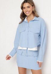 Niebieski Komplet Koszula i Spódnica z Imitacją Kieszeni Zensedi. Niebieskie koszule Born2be, m, bez wzorów, eleganckie, bez kołnierzyka, bez ramiączek. Za 219.99 zł.