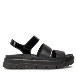 Sandały Geox. Czarne sandały Geox, bez wzorów, bez obcasa, na płaskiej podeszwie, bez zapięcia. Za 639.99 zł.