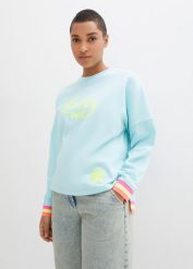 Bawełniana bluza oversize z kolorowym ściągaczem i mankietami. Niebieskie bluzy bonprix, bez wzorów, z bawełny, bez ramiączek, bez kaptura. Za 139.99 zł.