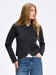 Kardigan z ozdobnym zapięciem - szary. Szare swetry Reserved, l, bez wzorów, z dzianiny, bez ramiączek. Za 169.99 zł.