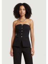 Morgan Top 251-CLODI.F Czarny Regular Fit. Czarne topy Morgan, bez wzorów, z syntetyku, bez kołnierzyka, bez ramiączek. Za 279.99 zł.