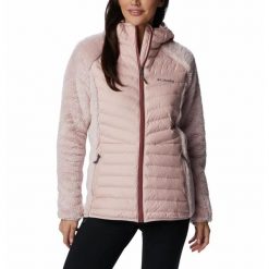 Bluza Puchowa Damska Columbia Powder Lite Sherpa Hybrid Full Zip. Czerwone bluzy Columbia, s, bez wzorów, z puchu, bez kaptura, trekkingowe. Za 390.99 zł.
