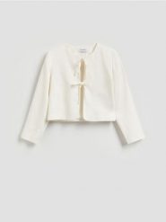 Marynarka z lnem i wiskozą - biały. Białe marynarki i żakiety Reserved, l, bez wzorów, z tkaniny, bez ramiączek. Za 159.99 zł.