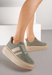 Zielone Sneakersy Klasyczne Tenisówki na Grubej Podeszwie z Koturnem Adessia. Zielone trampki Renee, bez wzorów, z jeansu, klasyczne, bez zapięcia. Za 109.99 zł.