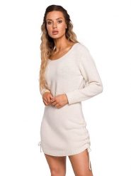 Made of emotion Sukienka w kolorze kremowym rozmiar: L/XL. Brązowe sukienki Made Of Emotion, na co dzień, l, bez wzorów, bez kołnierzyka, bez ramiączek, mini, proste. Za 110.55 zł.