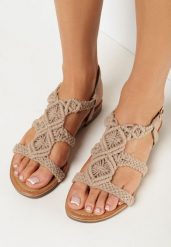 Ciemnobeżowe Płaskie Sandały Boho z Szydełkową Cholewką Wolirles. Brązowe sandały Born2be, bez wzorów, boho, bez obcasa, na płaskiej podeszwie, bez zapięcia. W wyprzedaży za 82.49 zł.