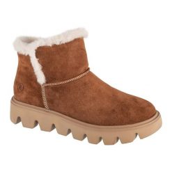 Buty Rieker Booties W2071-20 ocieplane brązowe. Brązowe botki bez wzorów, z gumy, bez obcasa, bez zapięcia. Za 603.15 zł.