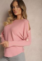 Ciemnoróżowy Sweter z Wiskozą Ozdobiony Wycięciami na Rękawach Evathia. Czerwone swetry Renee, z aplikacjami, z jeansu, casualowe, bez ramiączek. W wyprzedaży za 71.99 zł.