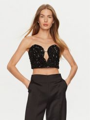 BARDOT Top Eleni 59112TB2 Czarny Slim Fit. Czarne topy Bardot, bez wzorów, z syntetyku, bez kołnierzyka, bez ramiączek. Za 219.99 zł.