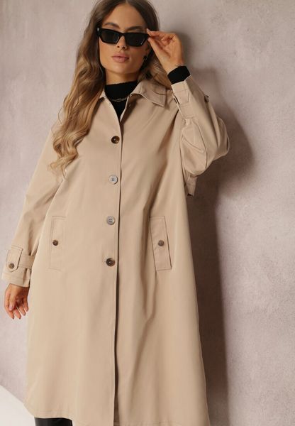 Beżowy Płaszcz Trencz Oversize Flilia. Brązowe płaszcze Renee, m, bez wzorów, bez kaptura. Za 219.99 zł.