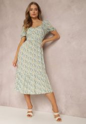 Jasnoniebieska Sukienka Agatherine. Niebieskie sukienki Renee, m, z aplikacjami, bez kołnierzyka, bez ramiączek, midi, rozkloszowane. W wyprzedaży za 76.99 zł.