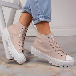 Trampki damskie za kostkę nude Big Star LL274157. Trampki BIG STAR, bez wzorów, z materiału, retro, za kostkę, bez zapięcia. Za 63.00 zł.