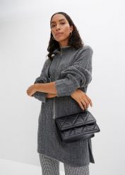 Długi sweter we wzór w warkocze. Szare swetry bonprix, bez wzorów, bez ramiączek. Za 129.99 zł.