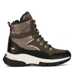 Botki Mustang. Brązowe botki Mustang, bez wzorów, bez obcasa, na płaskiej podeszwie, bez zapięcia. Za 279.99 zł.