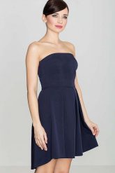 Elegancka Granatowa Gorsetowa Sukienka z Dłuższym Tyłem. Czerwone sukienki Katrus, l, bez wzorów, z materiału, eleganckie, bez kołnierzyka, bez ramiączek, gorsetowe. Za 219.00 zł.