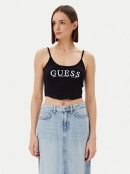Guess Top V5GP16 K8RT2 Czarny Regular Fit. Czarne topy Guess, xl, z aplikacjami, z wiskozy, bez kołnierzyka, bez ramiączek. Za 109.99 zł.